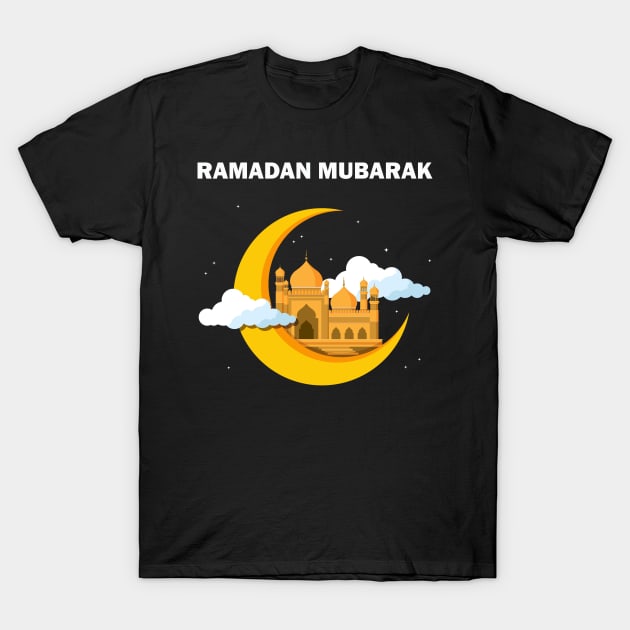 Ramadan Mubarak Ramadan Kareem Yellow Crescent Mosque Masjid Gift T-Shirt by Amazing Arts